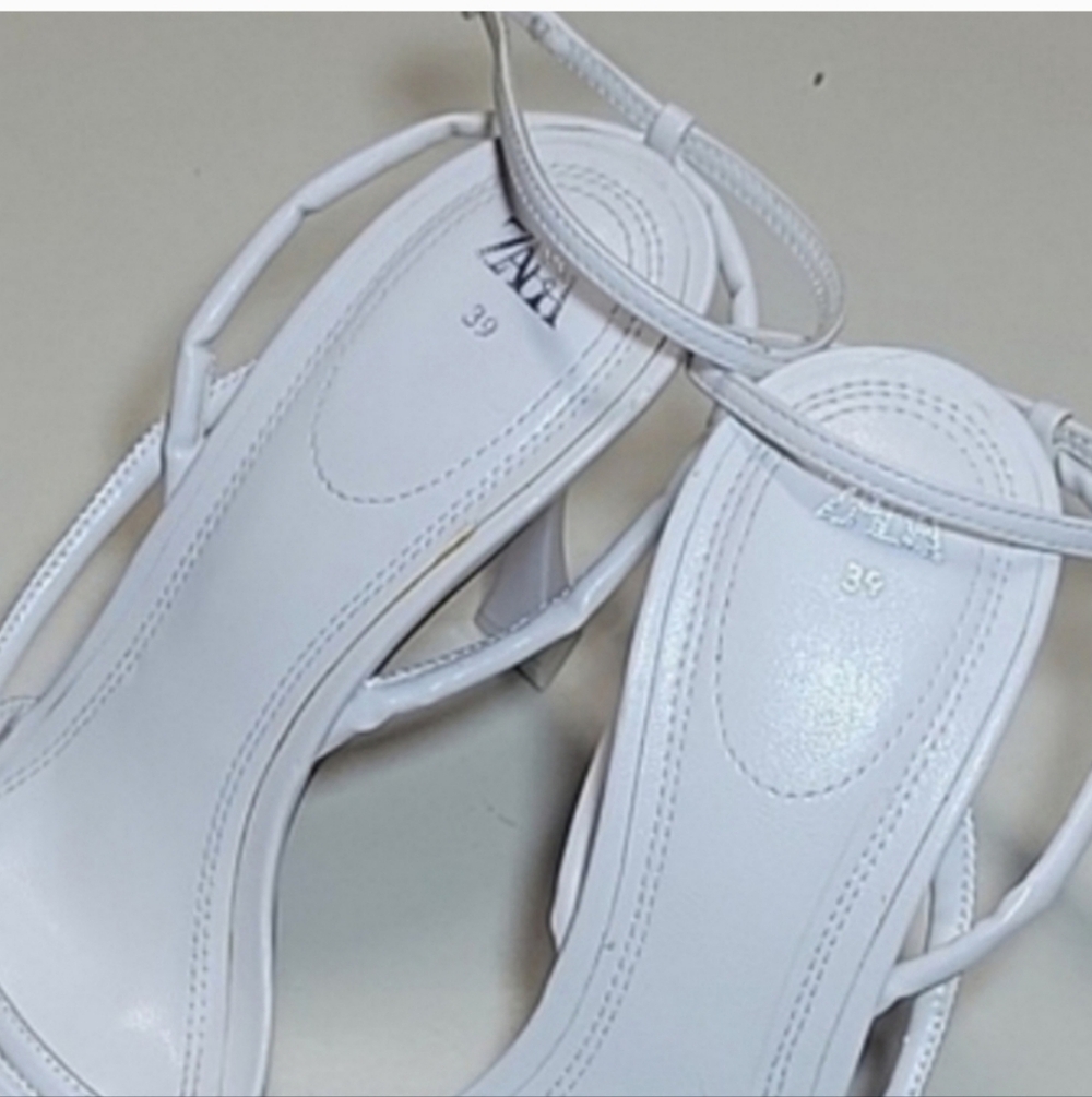 ZARA WHITE Angular Strappy Heels Size 8 - Picture 13 of 15